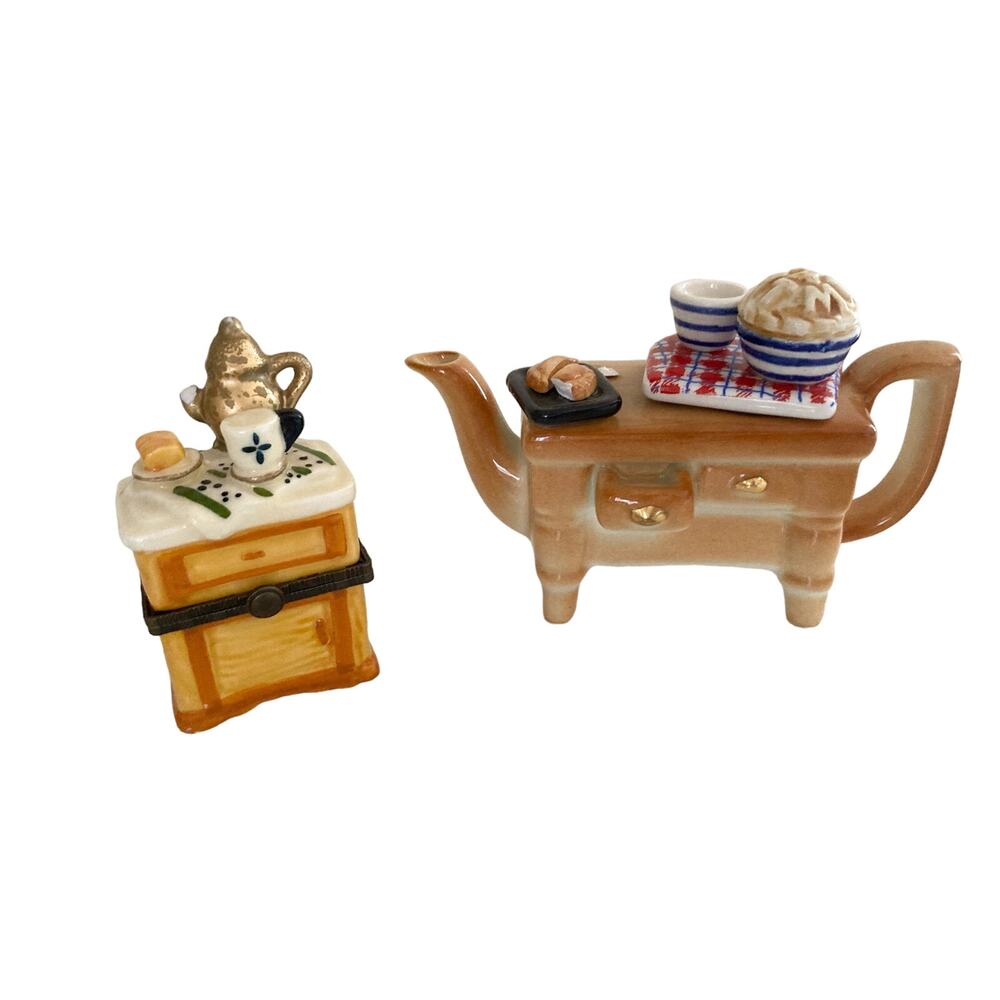 VTG Cardew Design + Silvestri Ceramic Mini Trinket Boxes Kitchen Theme Tea